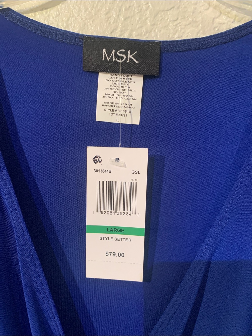 MSK Royal Blue Draped V-Neck Dress with Beaded Sheer Sleeves - Picture 2 of 9
